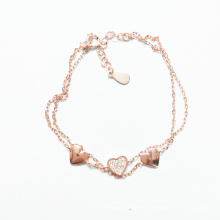 Sterling Silver 925 Jewelry Adjustable Rose Gold Love Heart Chain Charm Bracelet